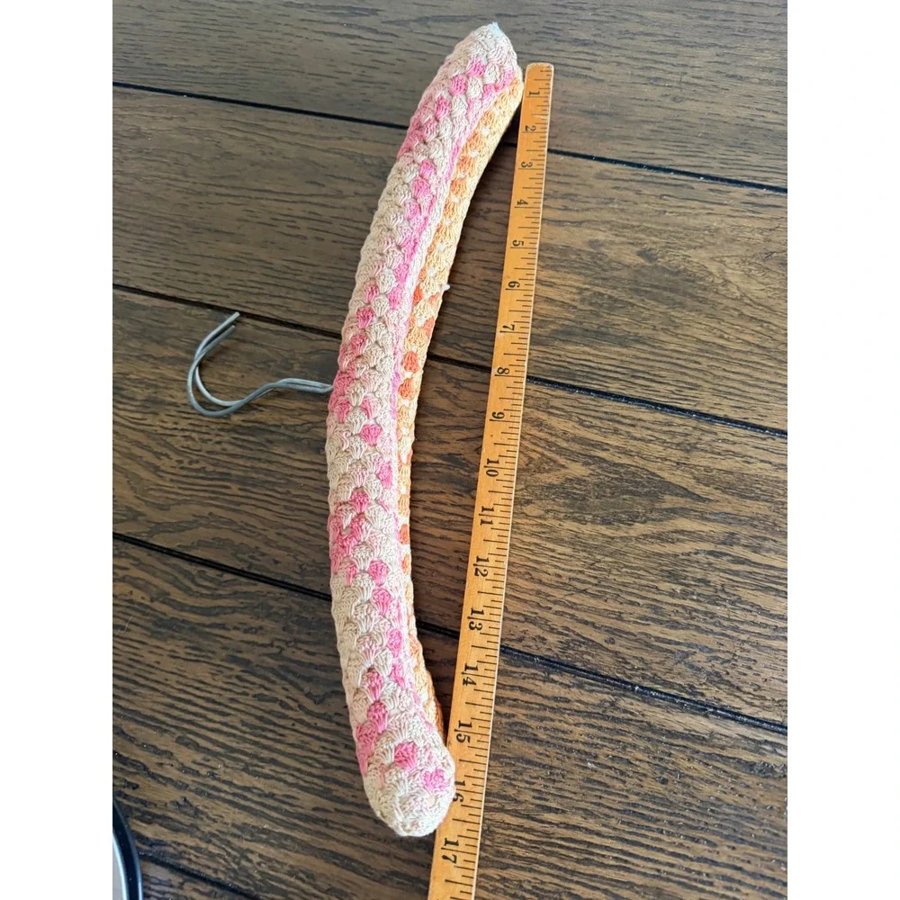 Vintage Crochet Padded Hangers Set of 2 Orange Pink Good Vintage Handmade